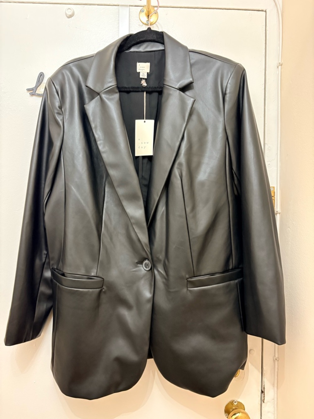 a new day Black Faux Leather Single-Button Blazer